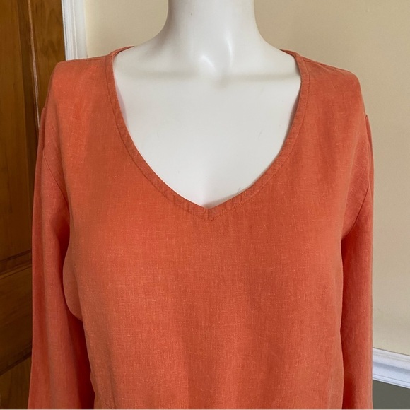 Orvis Linen Hemp Blend Long Sleeves Orange Blouse - Picture 2 of 6